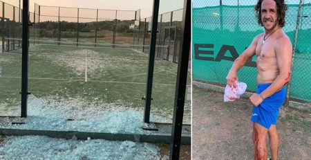 Carlas Puyol door ruit padelkooi