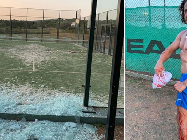 Carlas Puyol door ruit padelkooi