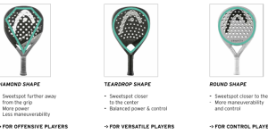 Wat is het verschil tussen een druppelvormig, rond en diamantvormig padelracket?
